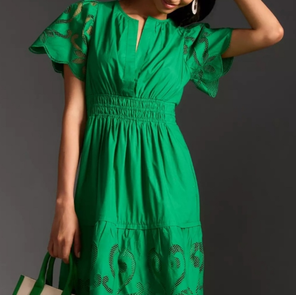 Anthropologie The Somerset Maxi dress: Cutwork Edition Kelly green, SP